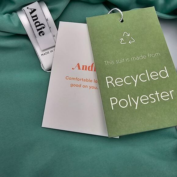 Andie Swim Womans size L The Newport Bikini Top in Lagoon Green Bandeaux NEW - Picture 5 of 7